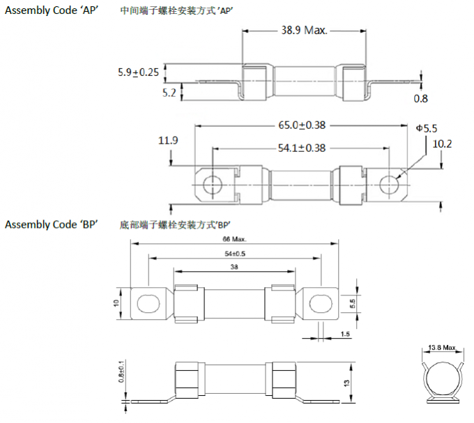 Ceramic Automotive Fuses 40A Electric Vehicle Fuse 500VDC Hybrid
