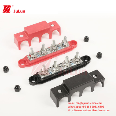 High Quanlity Red Marine Grade Bus Bar 4 Studs Junction Block With Cover M10 Bolt
