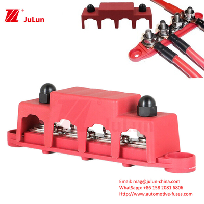 High Quanlity Red Marine Grade Bus Bar 4 Studs Junction Block With Cover M10 Bolt