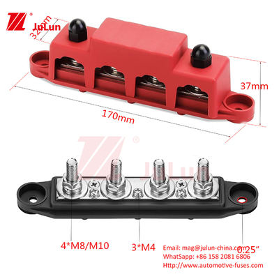 High Quanlity Red Marine Grade Bus Bar 4 Studs Junction Block With Cover M10 Bolt