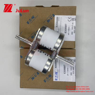690V Rated Voltage BUSSMANN 630MMT Ceramic Automotive Fuses With Twin Flat Plate Bolt Design For M6/M8 Installation