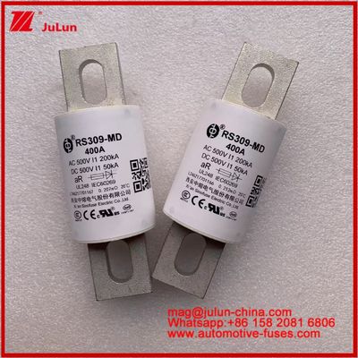 RS309-MD 400A 500VAC 200KA 500VDC 50KA AR Tubular Ceramic Automotive Fuses Bolt Installation Semiconductor Protection