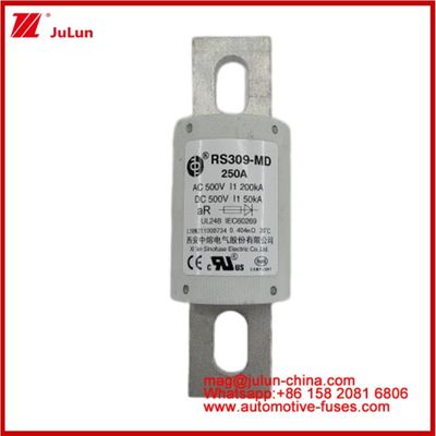 250A 500VAC Ev Fuse RS309-MD-200KA 500VDC 50KA AR Caremic DC Performance Tubular Automobile Bolt Stud‐mount