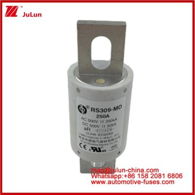 250A 500VAC Ev Fuse RS309-MD-200KA 500VDC 50KA AR Caremic DC Performance Tubular Automobile Bolt Stud‐mount