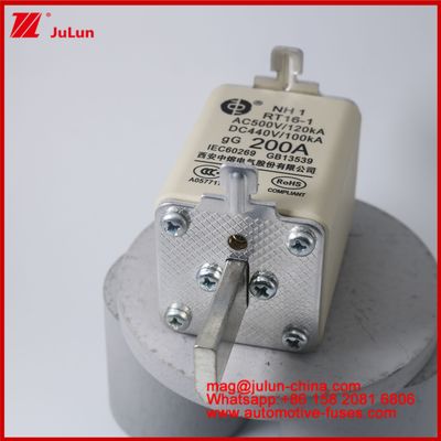 NH1 RT16-1 200A AC500V 120KA DC 440V 100KA Automobile Ceramic Auto Fuses Blade Mount For EV / HEV Vehicle Small Size High Rated Current Short Circuit Protection