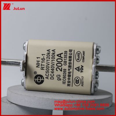 NH1 RT16-1 200A AC500V 120KA DC 440V 100KA Automobile Ceramic Auto Fuses Blade Mount For EV / HEV Vehicle Small Size High Rated Current Short Circuit Protection