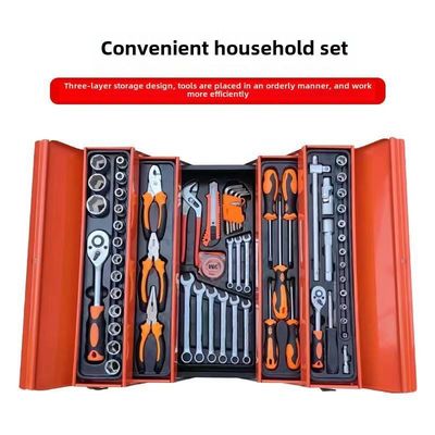 Iron Tool Box Combination Set 85 Piece Machine Repair Three Layer Foldable Sleeve Set For Tool