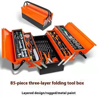 Iron Tool Box Combination Set 85 Piece Machine Repair Three Layer Foldable Sleeve Set For Tool