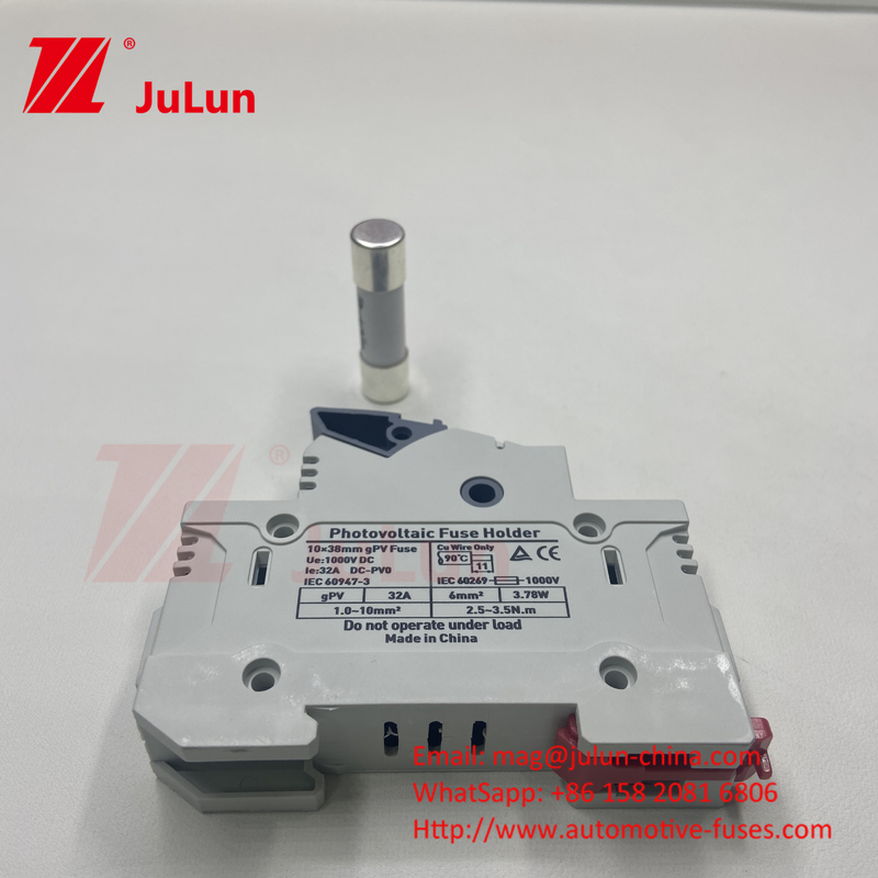1000V DC Solar Photovoltaic Inverter Fuses RT18 Series 10x38 3P DIN Rail Mounted 32A Capacity For Fuse 1500V