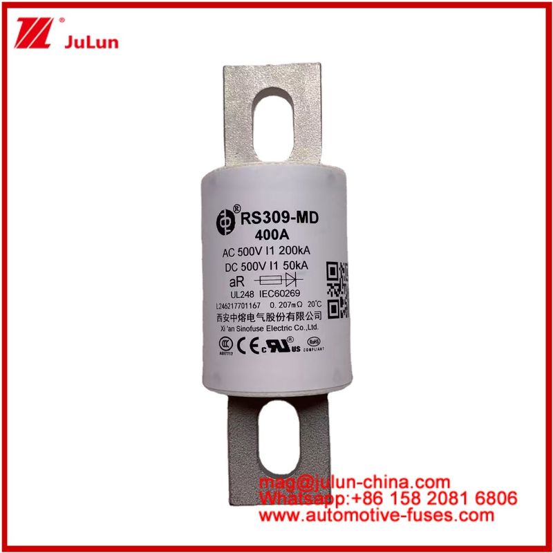 RS309-MD 400A 500VAC 200KA 500VDC 50KA AR Tubular Ceramic Automotive Fuses Bolt Installation Semiconductor Protection