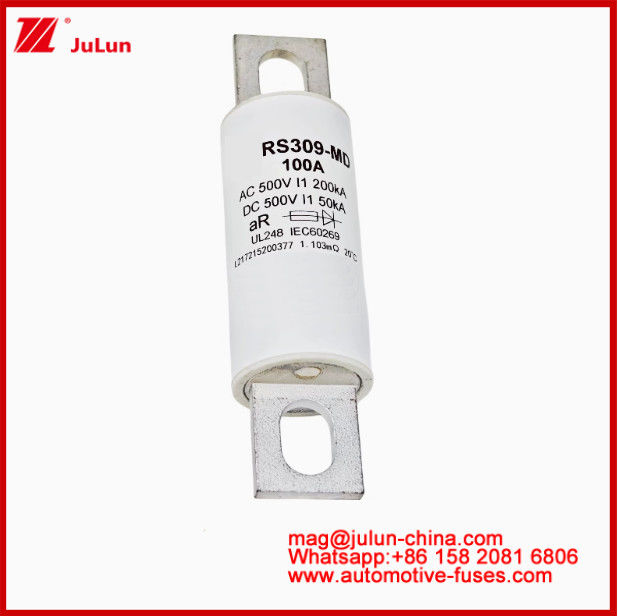 RS309-MD-100A 500VAC200KA 500VDC 50KA AR Caremic Tubular DC 100 Amp Car Fuse For EV HEV Electric Vehicle Bolted