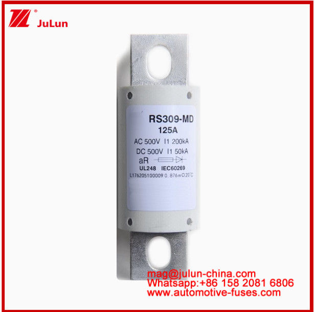 RS309-MD-125A Ceramic Auto Fuses 500VAC200KA 500VDC 50KA AR DC Performance Tubular Automobile Bolt Connection Structure