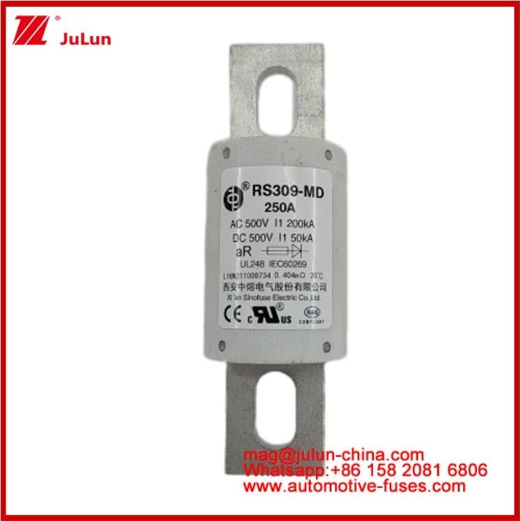 250A 500VAC Ev Fuse RS309-MD-200KA 500VDC 50KA AR Caremic DC Performance Tubular Automobile Bolt Stud‐mount