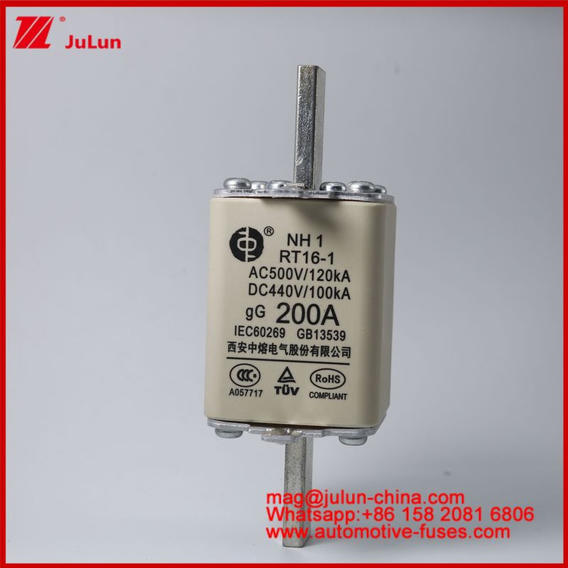 NH1 RT16-1 200A AC500V 120KA DC 440V 100KA Automobile Ceramic Auto Fuses Blade Mount For EV / HEV Vehicle Small Size High Rated Current Short Circuit Protection
