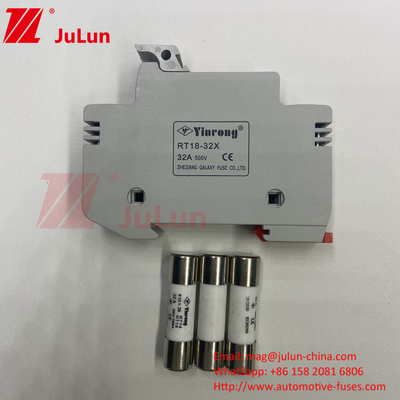 Solar PV Fuse Holder with DIN Guide Fuse 10A-63A Ceramic Body Silver Fuse Element