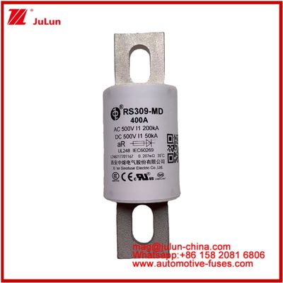 RS309-MD 400A 500VAC 200KA 500VDC 50KA AR Tubular Ceramic Automotive Fuses Bolt Installation Semiconductor Protection
